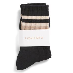 CASA CLARA Black/taupe Lillian Varsity Stripe Crew Cut Socks